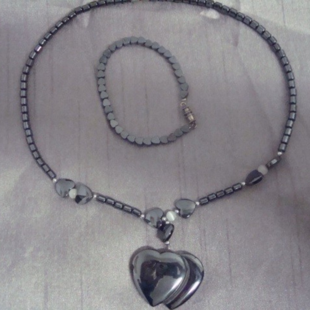 Heart Necklace and Bracelet Set